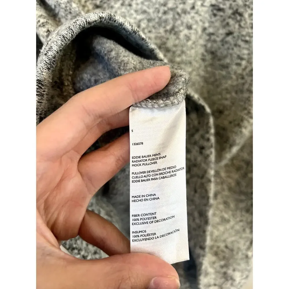 Eddie Bauer Men’s Radiator Fleece Snap Mock Pullover Gray Marled Size Small